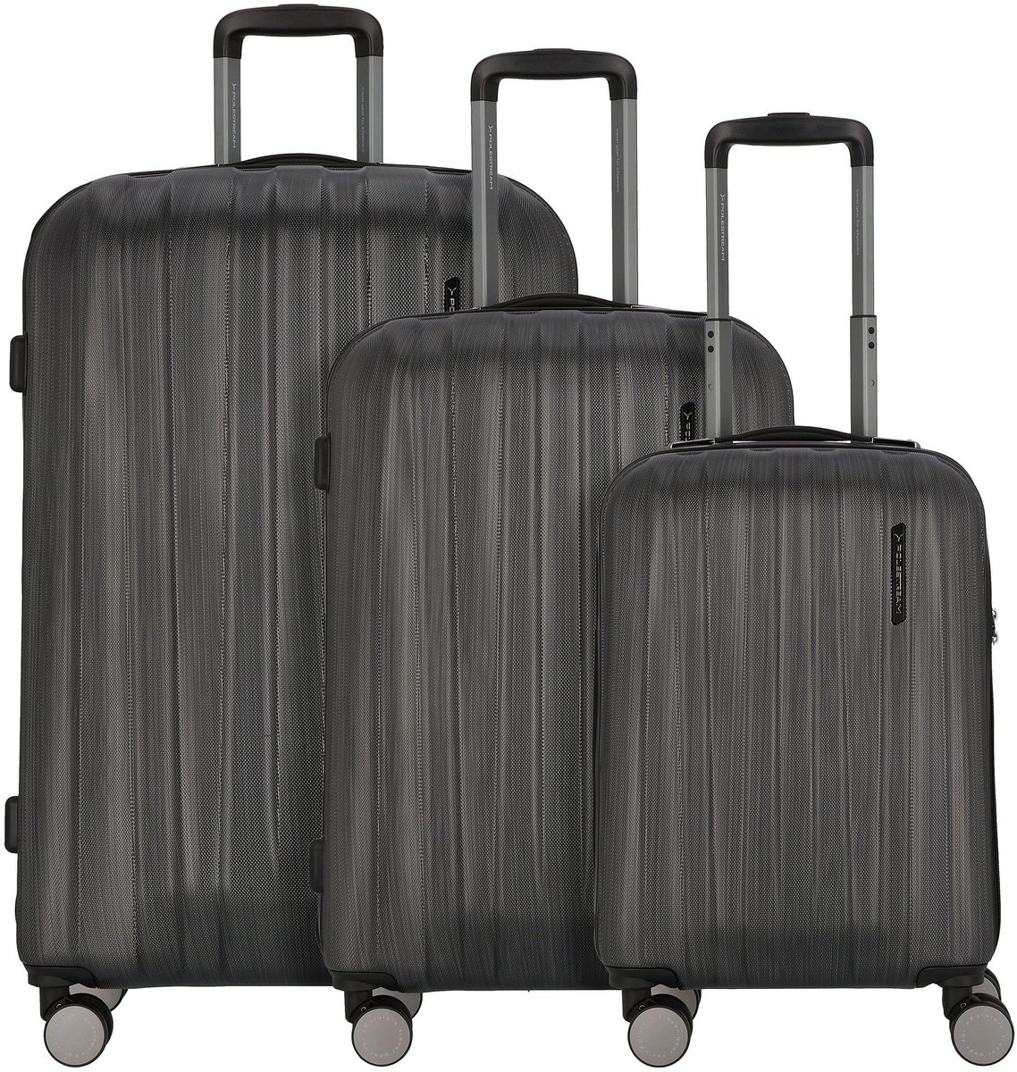 Polestream Moonrock 4 wielen Kofferset 3-delig met uitbreidingsplooi - Harde bagage - TSA slot - black brushed