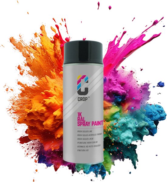 Bombe aérosol CROP RAL 9005 Noir de jais - Haute brillance - 400 ml - Peinture en aérosol Zwart - 100 % grand teint - Séchage rapide - Intérieur et extérieur - RAL9005