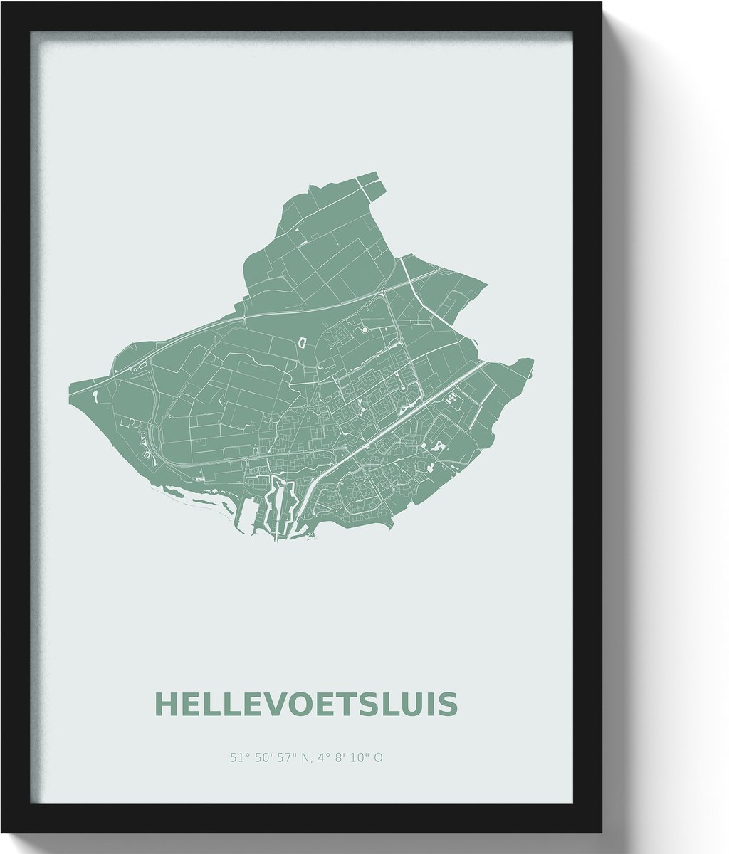 Poster Hellevoetsluis A3 - 30 x 42 cm - Groen (Exclusief Lijst)
