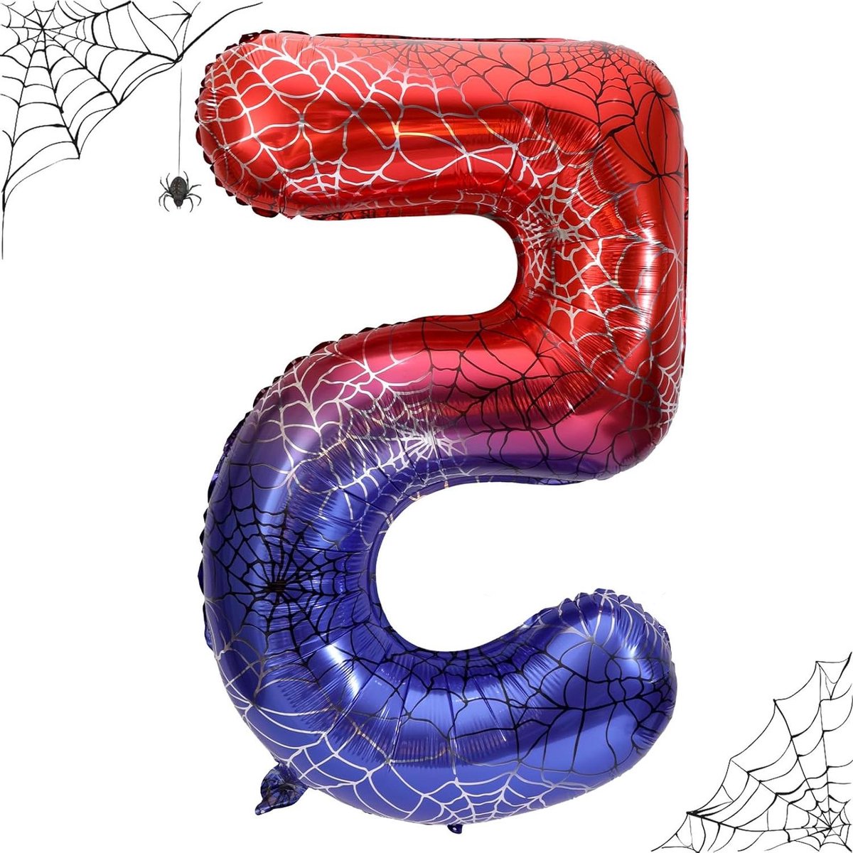 Ronte - Reuzen Spinnenweb Cijfer Verjaardagsballon met Spinnenthema voor Jongens Verjaardag en Halloween Feest (5 stuks)