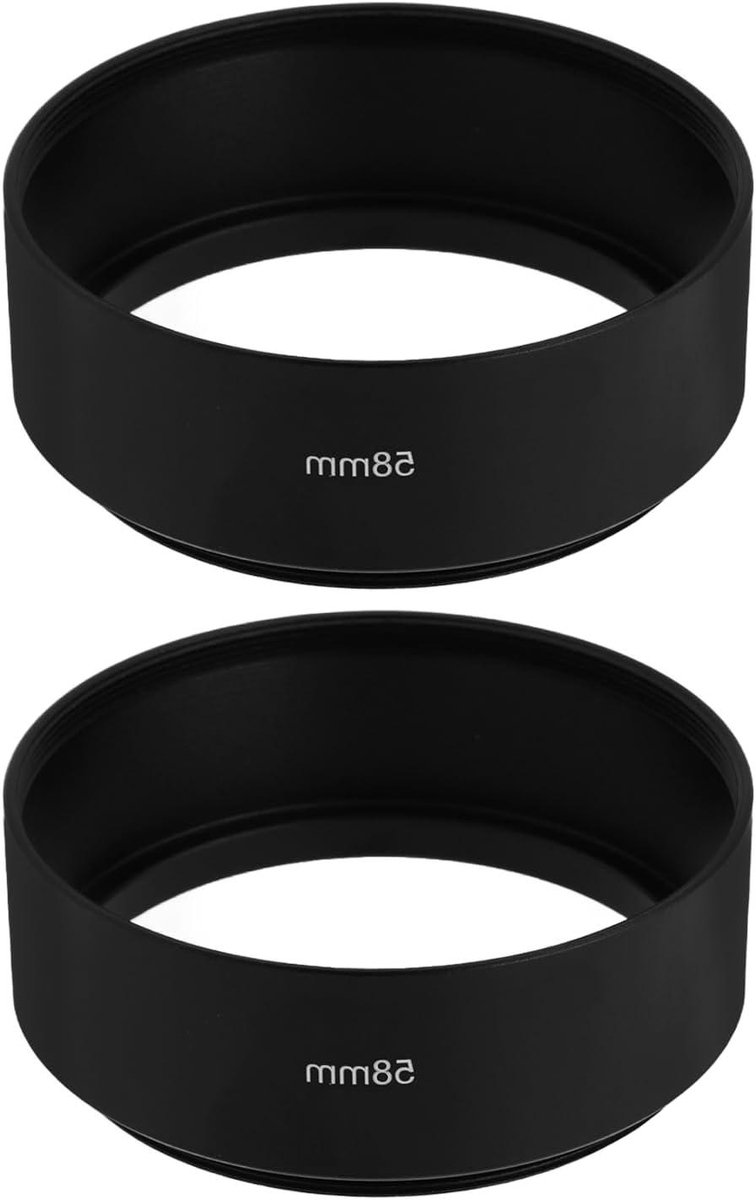 Ronte - Lens Hood voor Lenzen met 58mm Draad, Aluminiumlegering, Zwart, 2 Stuks