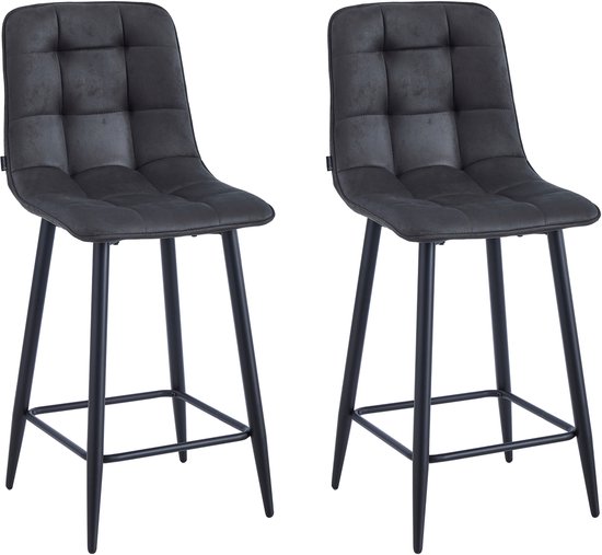 Colenis® - Tabouret de bar Luciano - Set de 2 - Anthracite - Microfibre - Microfibre - Industriel