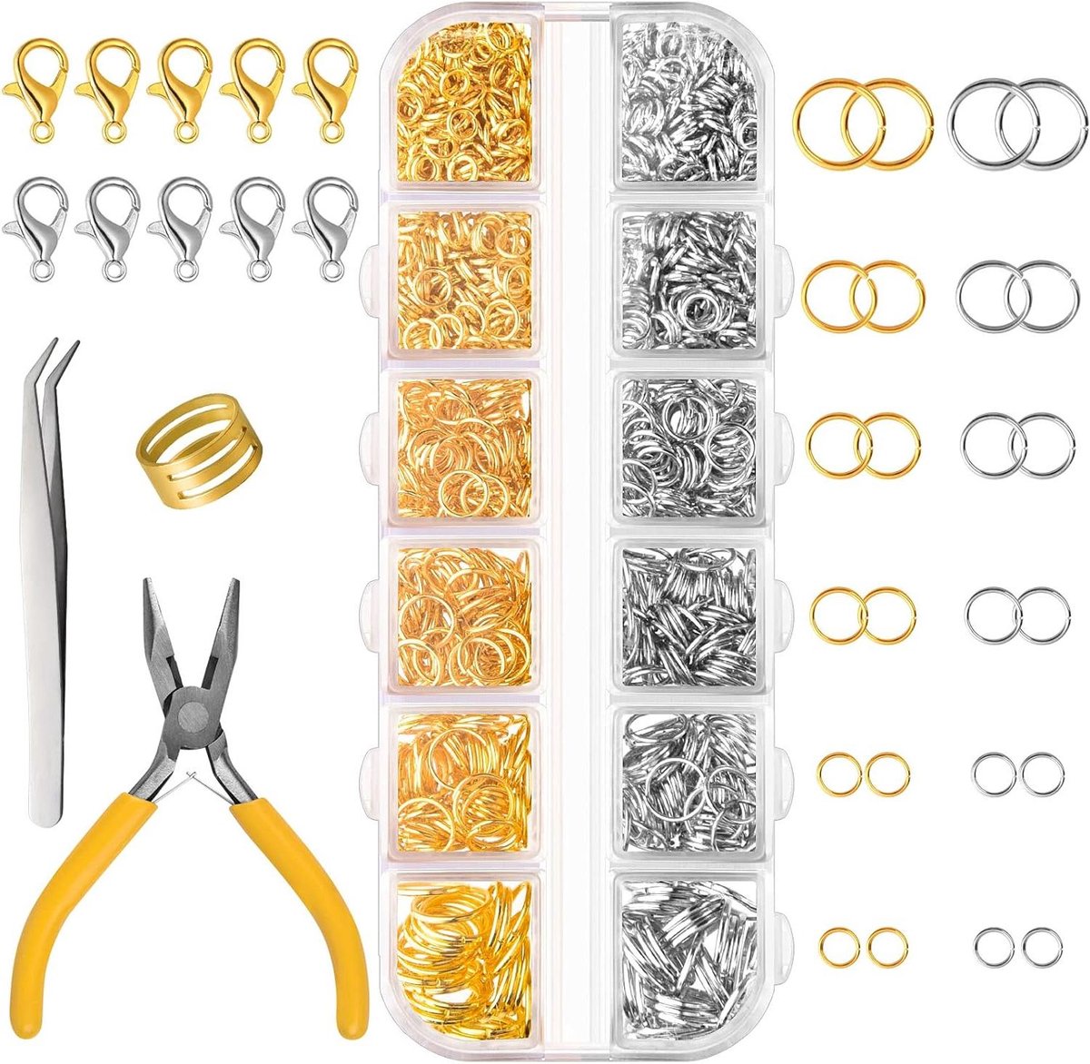 Ronte - Open springringen set voor sieraden - Goud en zilver - Reparatieset met karabijnsluitingen