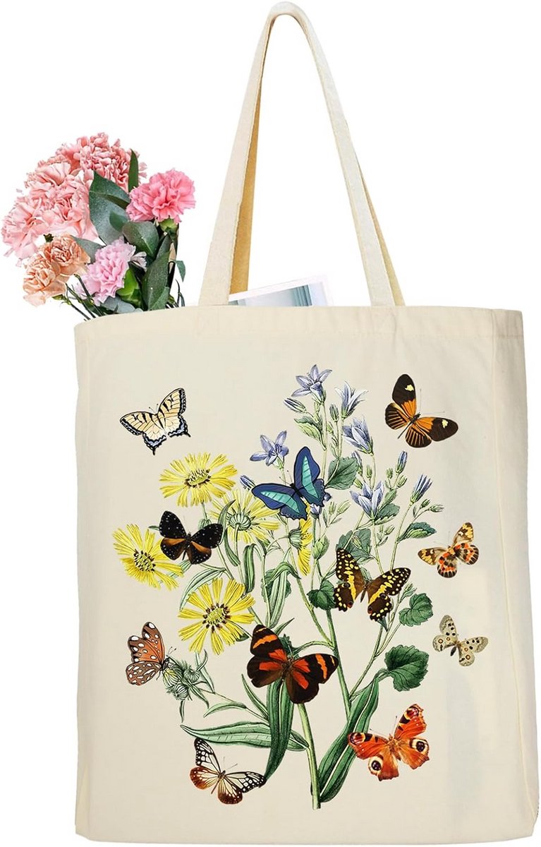Katoenen canvas tas met print - ruime tote bag voor dagelijks gebruik
