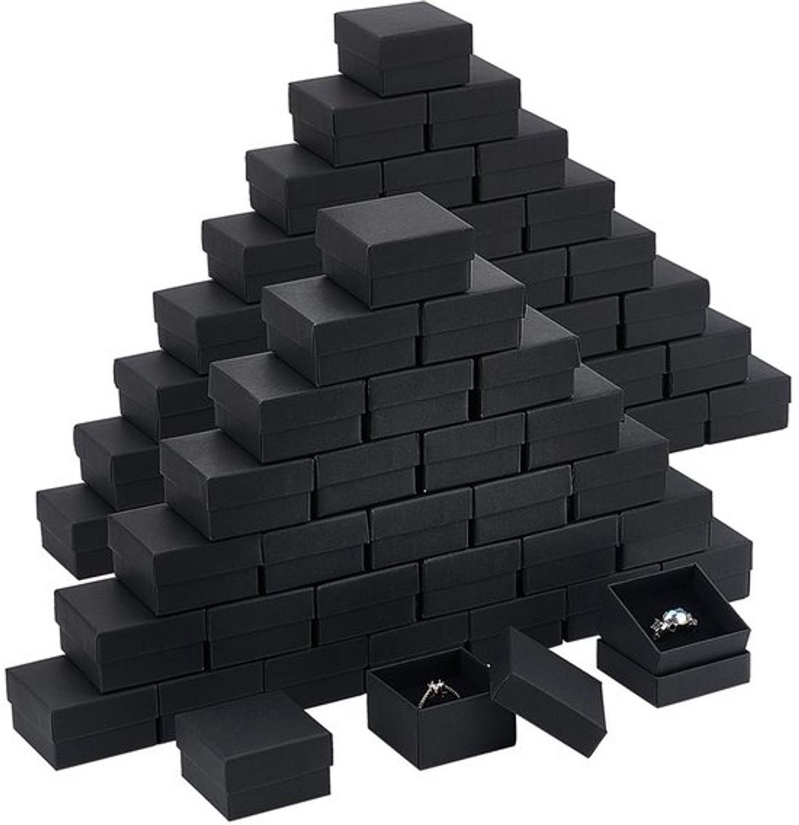 80 Mini Zwarte Sieraden Geschenkdozen - Vierkante Kartonnen Juwelendoosjes 52x52x32mm