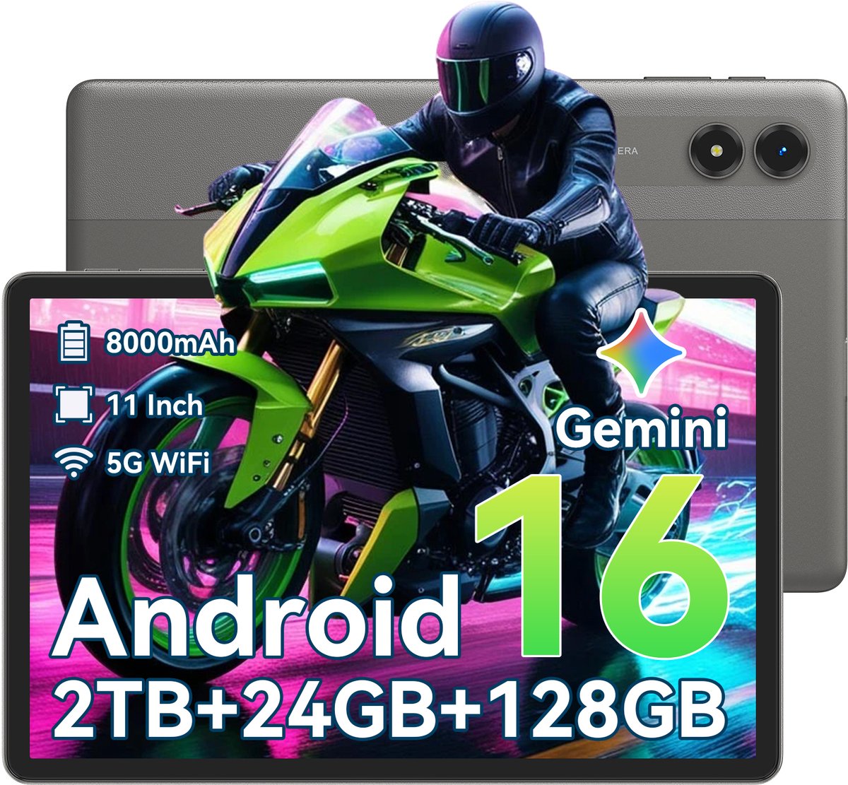 TABWEE Tablet - T50 Tablet - 24GB RAM - 128GB ROM - Android 16 - 11 inch - 8000mAh - WIFI Tablet - OTG - Grijs