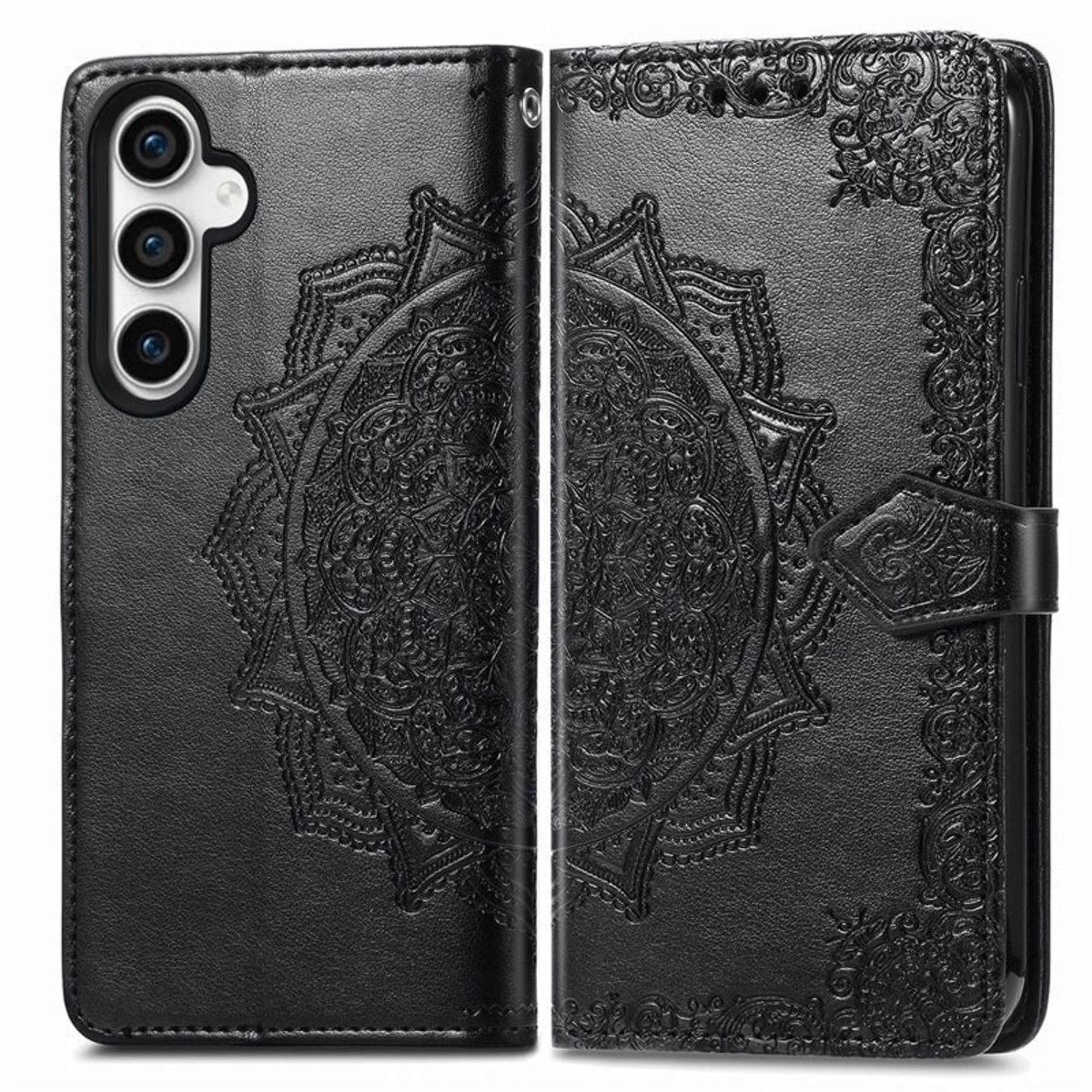YPCd Bookcase geschikt voor Samsung Galaxy S23 FE - Bloemen Design - Portemonnee / Wallet Hoesje - Zwart