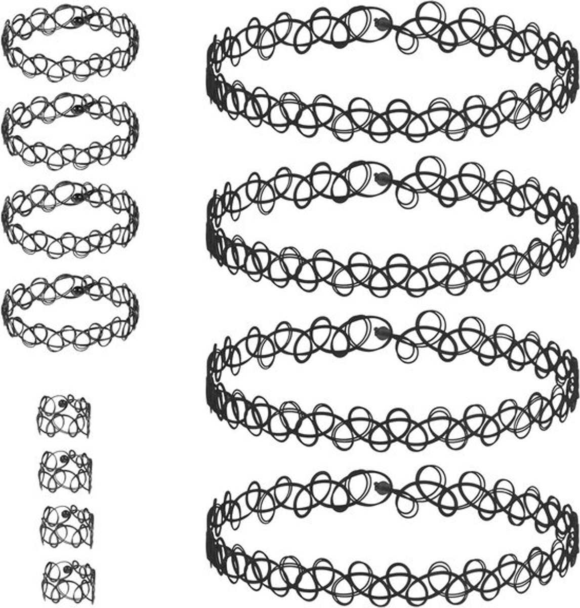 12 stuks elastische halskettingen 4 sets stretch tattoo-choker kettingarmband ringen vintage punk gothic tattooketting rubber kraag jaren 90 accessoires voor meisjes en .