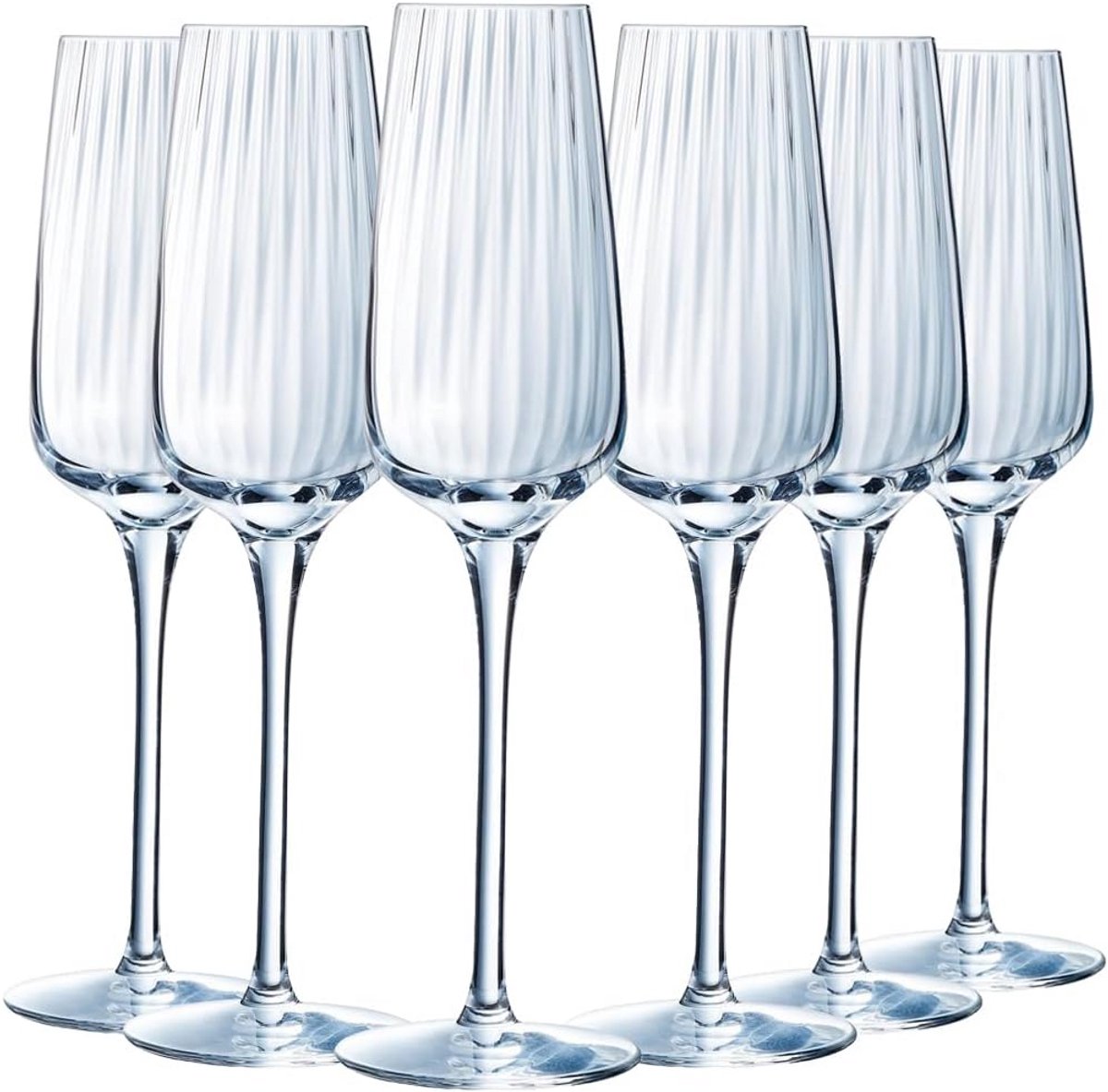 Set van 6 Luxe Champagneglazen in Kristalhelder Glas - Gemaakt in Frankrijk