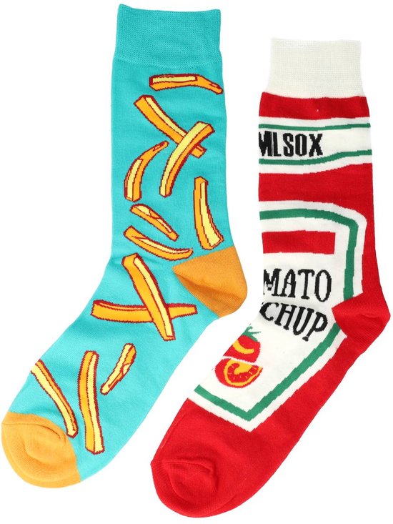 Chaussettes - Imprimé Frites Ketchup - Jaune Marron Vert - Katoen - Taille 38-45