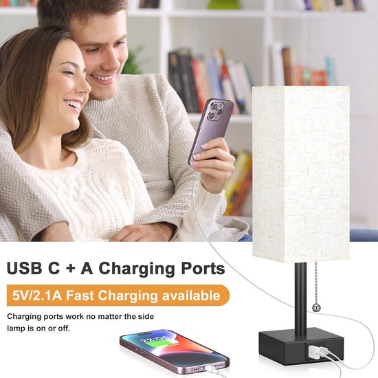 Nachtkastlamp met 3 helderheidsniveaus en USB-aansluitingen - Ideaal voor Slaapkamer en Leeswerk — afbeelding 2