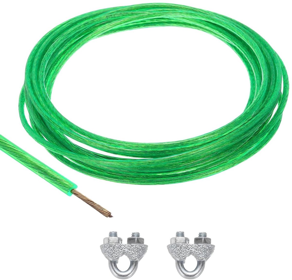 Allecta - Vinyl-gecoate staalkabel 4 mm groen met M5 lushulzen - Leuning ophangen - Duurzaam metaaldraad