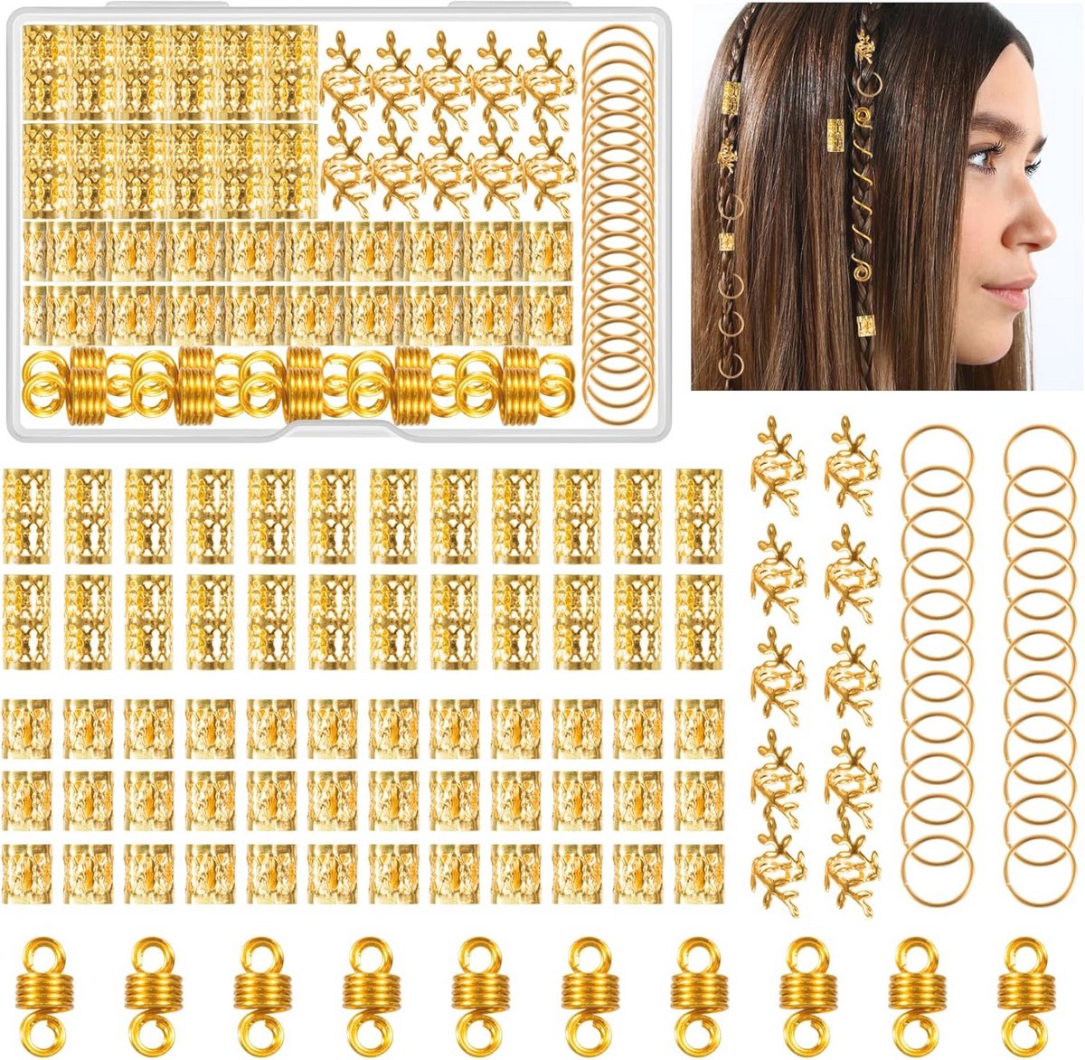Metalen haarsieraden voor vlechten en dreadlocks, 100 stuks, golden haaraccessoires