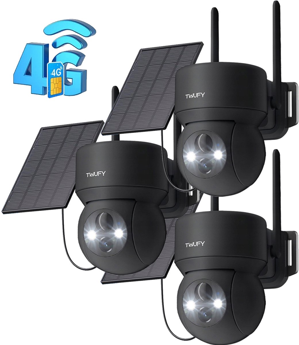 Beveiligingscameradraadloos TZ3-SNB334 – 2K 3MP FULL HD - Camerabewaking - Bewakingscamera Voor Buiten - Buitencamera - Buiten Camerametnachtzicht - Oplaadbaar - Zwart - 3 stuks