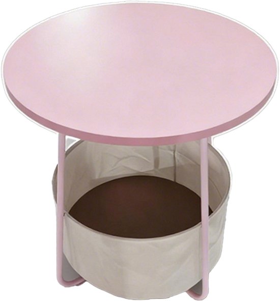Bijzettafel - 45 cm - met mand - woonkamer - roze-creme