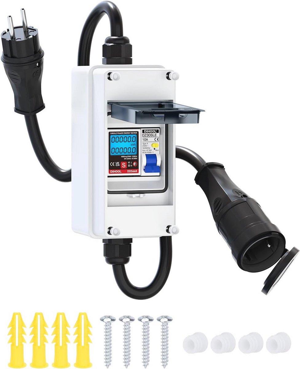 Digitale stroommeter voor stopcontact 80A 230V met RCD 16A en type F plug