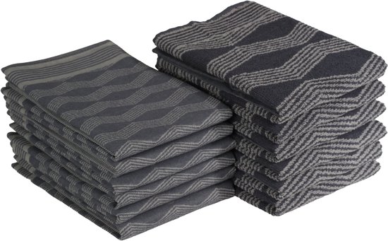 DoubleDry Theedoeken en Keukendoeken Set - 12 Stuks - 100% Katoen - Hoge Absorptie & Duurzaam - Graphic, Grijs