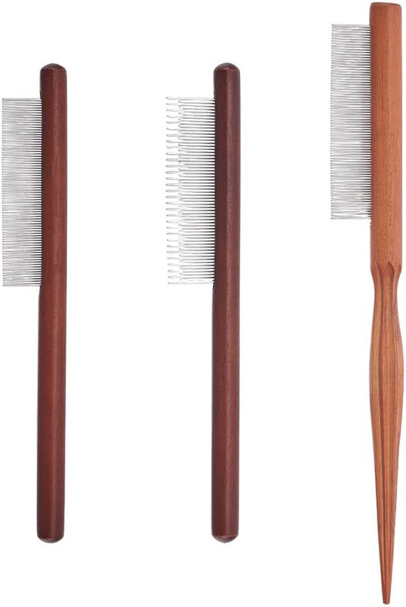 3 Delige Macrame Kammen Set met Houten Handvat - DIY Accessoires voor Creatief Knotwerk