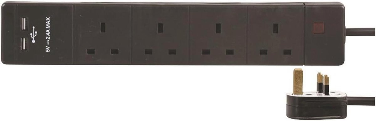 1 Meter 4-Weg USB Verlengkabel met 2 USB Poorten - Zwart