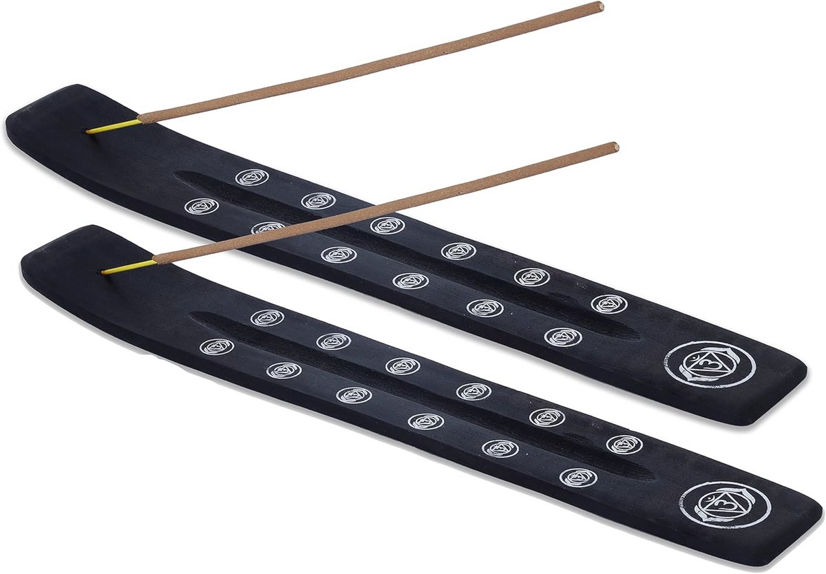 Traditionele handgemaakte houten wierookhouder - set van 2 voor aromatherapie en meditatie