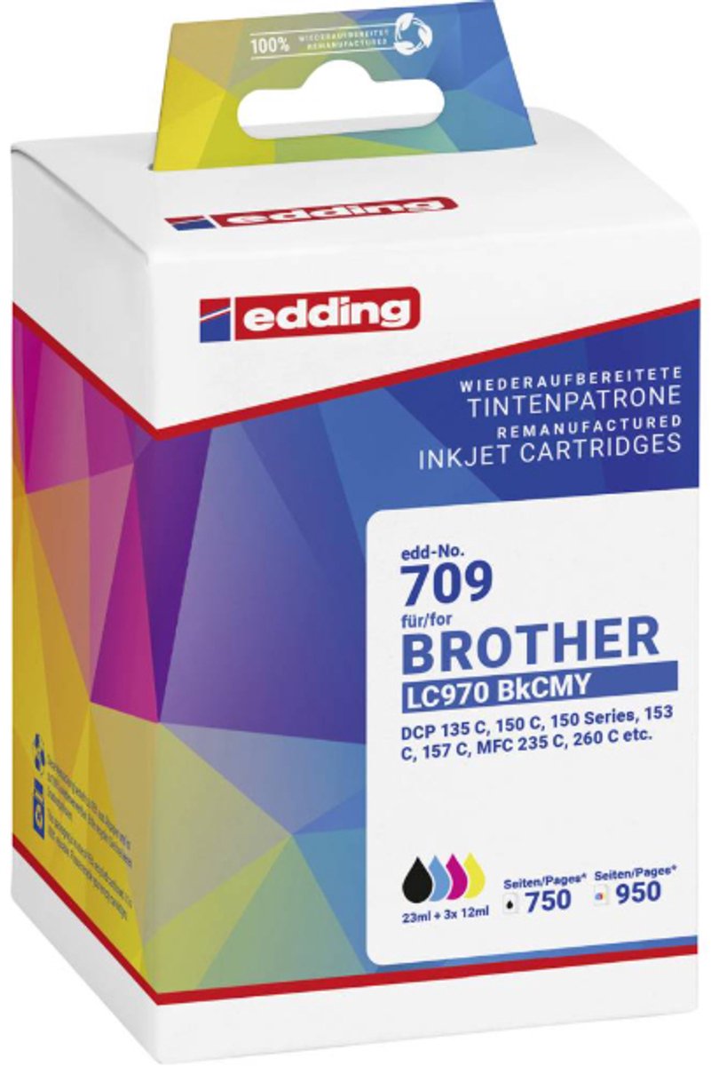 Edding Inktcartridge vervangt Brother LC-970BKCMY Compatibel Combipack Zwart, Cyaan, Magenta, Geel EDD-709 18-709