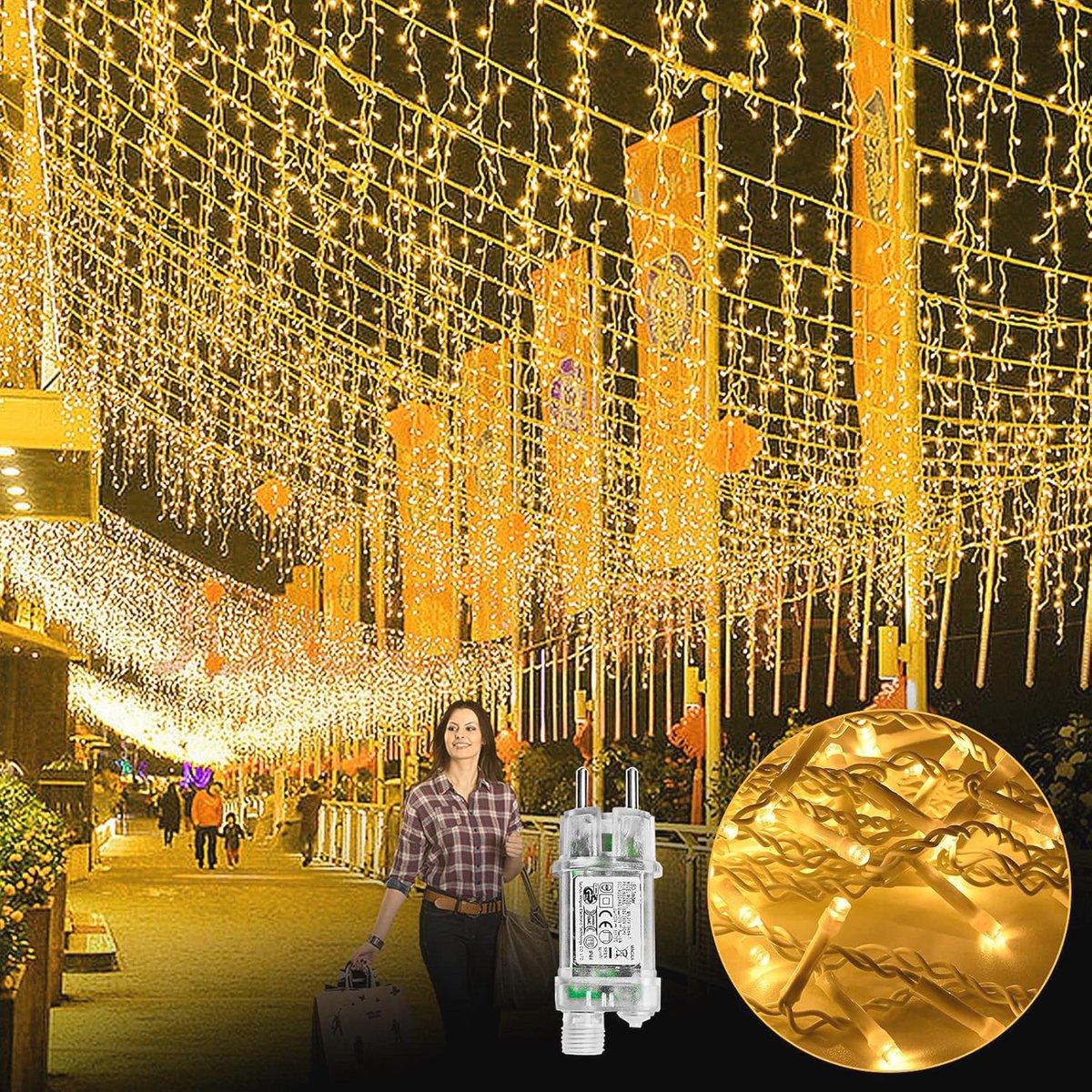 LED Lichtgordijn 5m voor Binnen en Buiten – 200 LEDs Warmwit met 8 Modi en IP44 Waterdicht