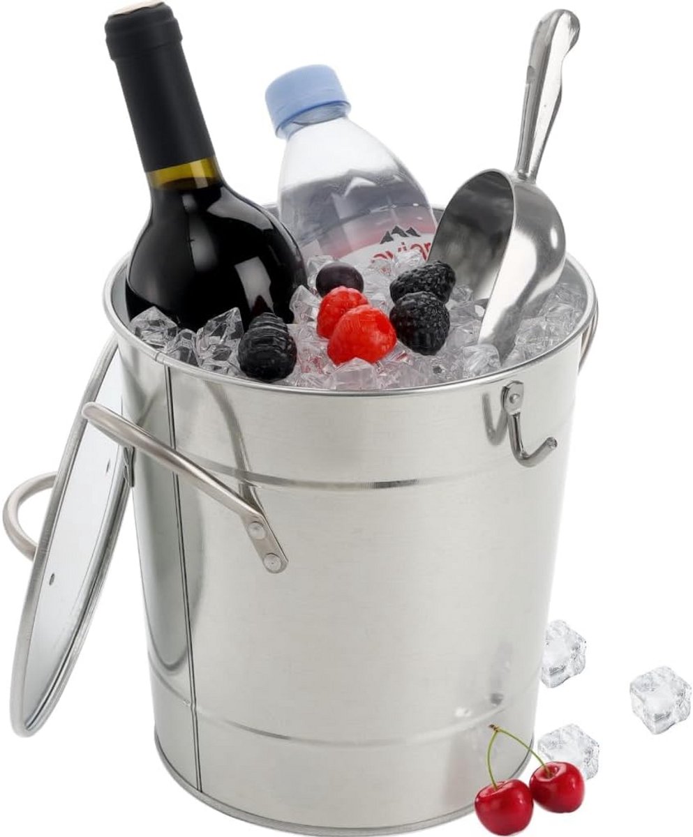 Grote IJsemmer met Deksel en Schep - 4L Dubbelwandige Drankkoeler voor Feestjes en BBQ