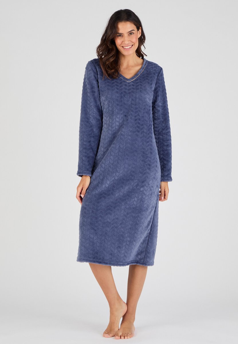 Damart - Thermolactyl nachthemd van tricot met reliëf - Dames - Blauw - 50-52 (XL)
