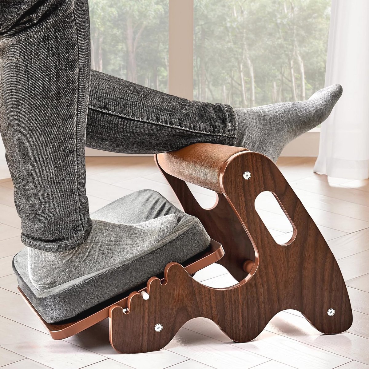 Verstelbare Voetsteun voor Bureau - Ergonomische Houten Voetensteun met Zachte Kussens - Perfect voor Thuis en Kantoor