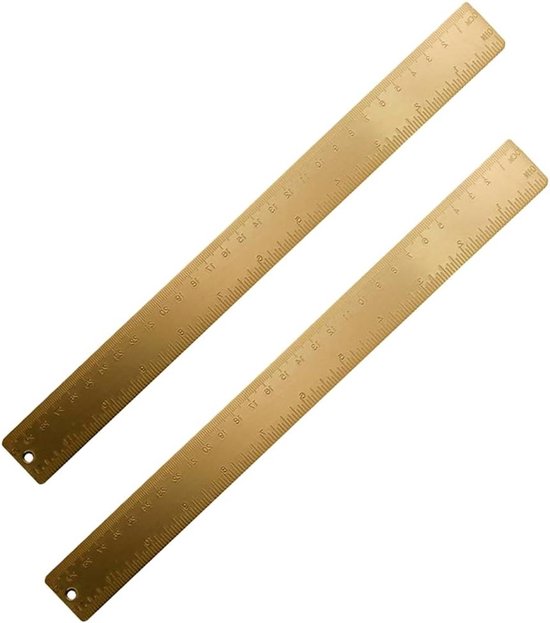 Juland 2 Stuks Massief Messing Liniaal – Vintage, Dubbelzijdig Met Cm En Inch, 12 Cm Lang – Ook Te Gebruiken Als Bladwijzer