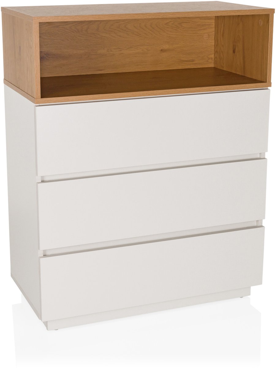 hjh LIVING Commode MELMO K 80x40x100 cm 3 laden wit/eiken hjh LIVING
