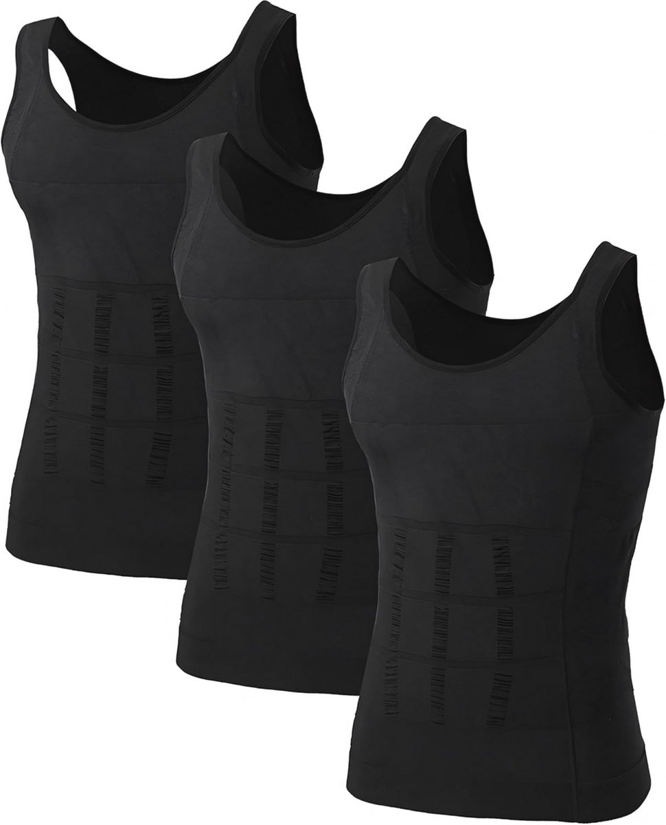 3 Pack Heren Compressie Shirt Body Shaper Vest - Afslankend Ondershirt voor Gynaecomastie
