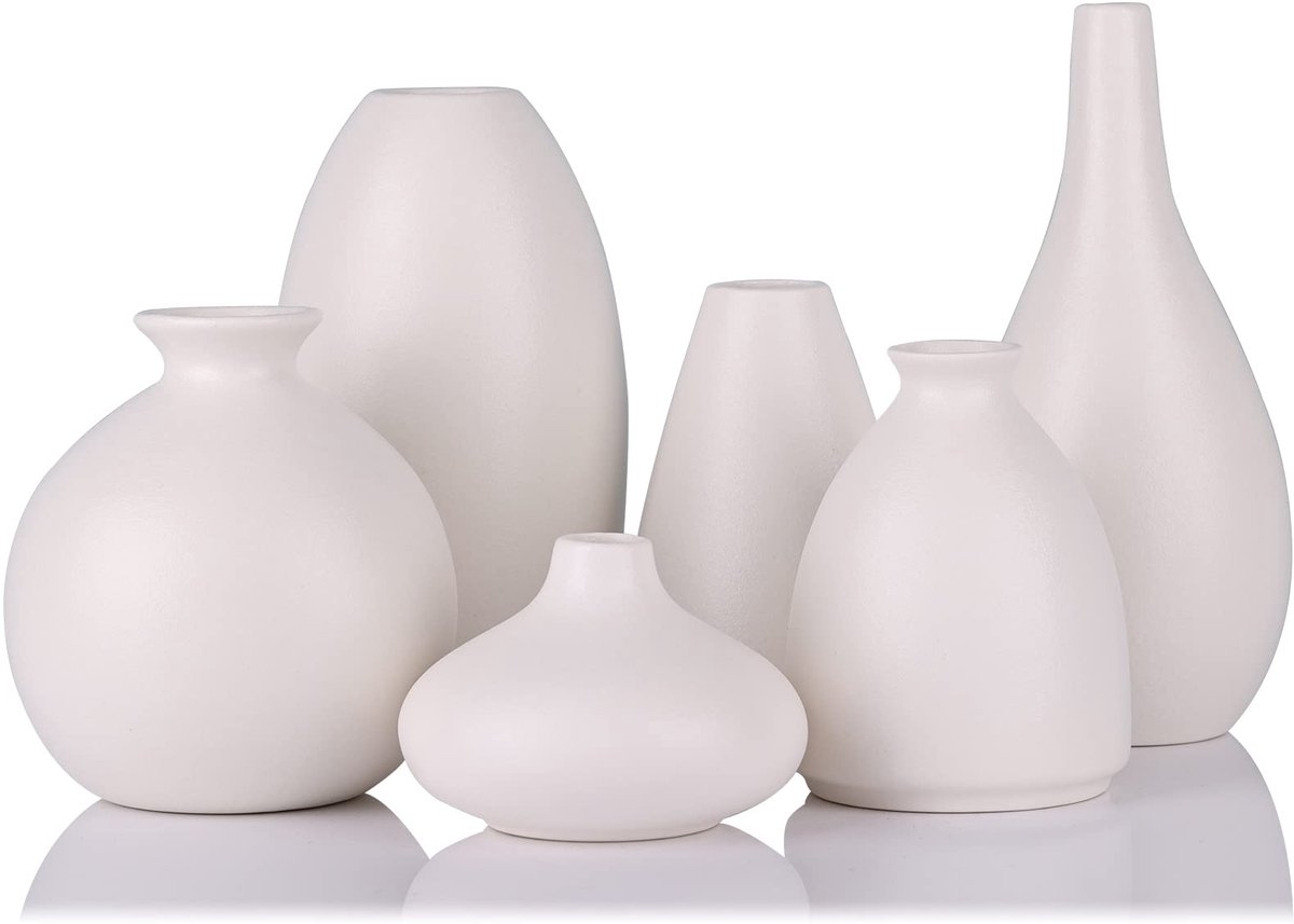 Imperatoris Keramische Vaas Set – Decoratieve Vazen voor Interieur en Woondecoratie – 6 stuks White