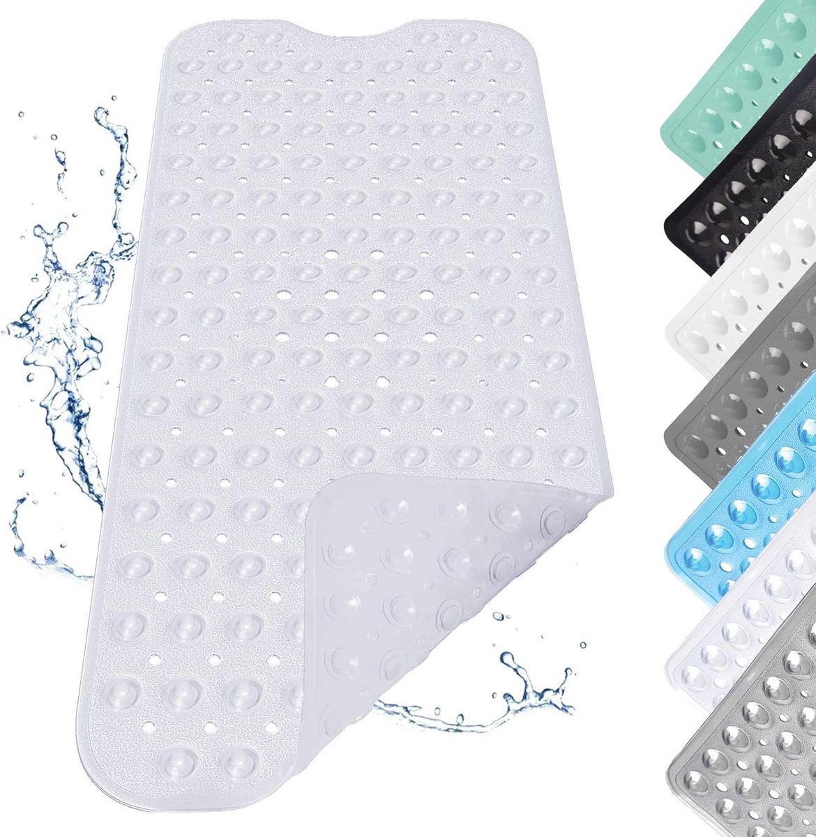 Douchemat - Badmat - Veilig Douchen - Met Zuignappen - 100 x 40 cm - Transparant Wit