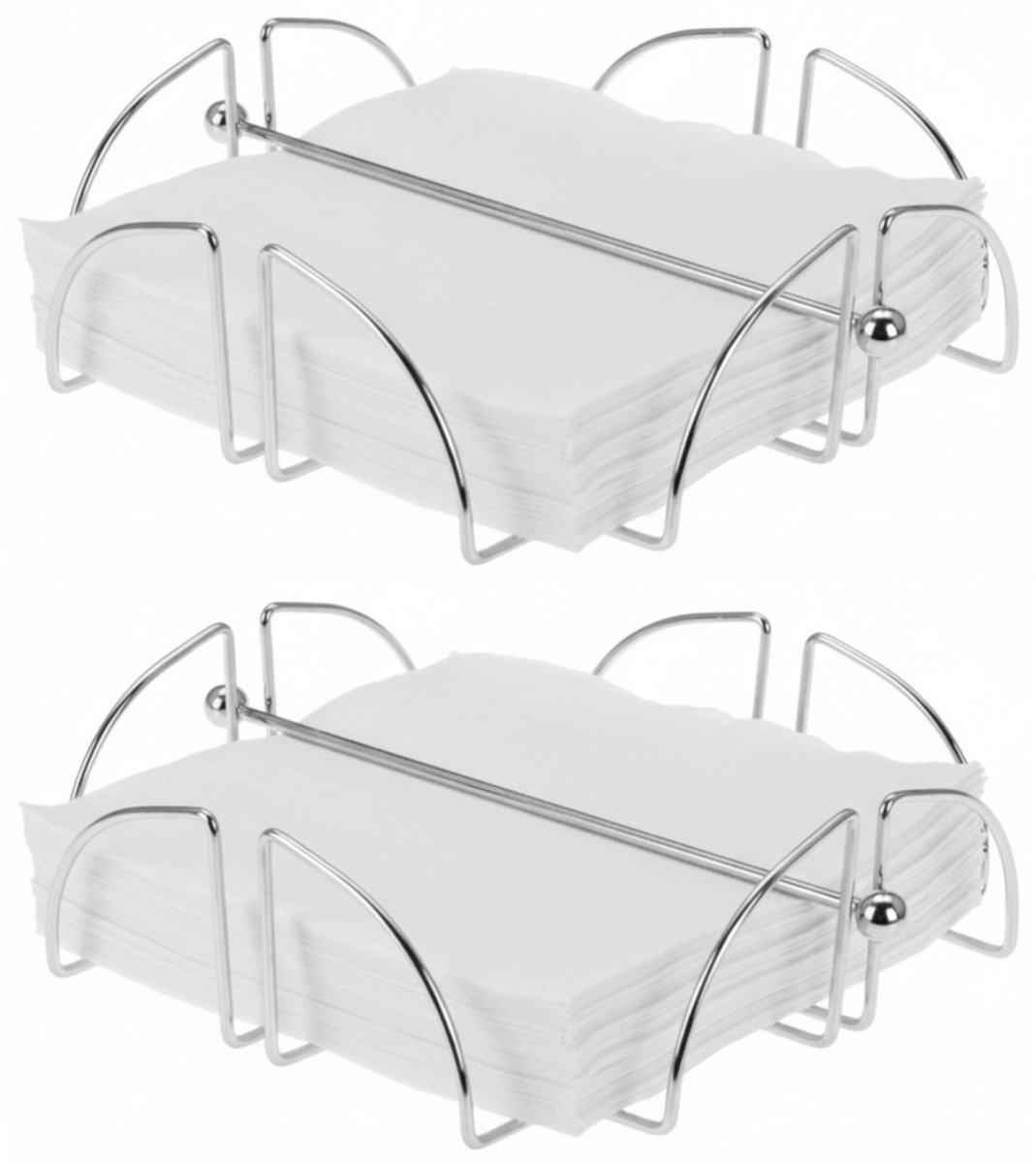 Excellent Houseware servettenhouder - 2x stuks - chroom zilver - 19 x 19 x 6 cm - tafel model