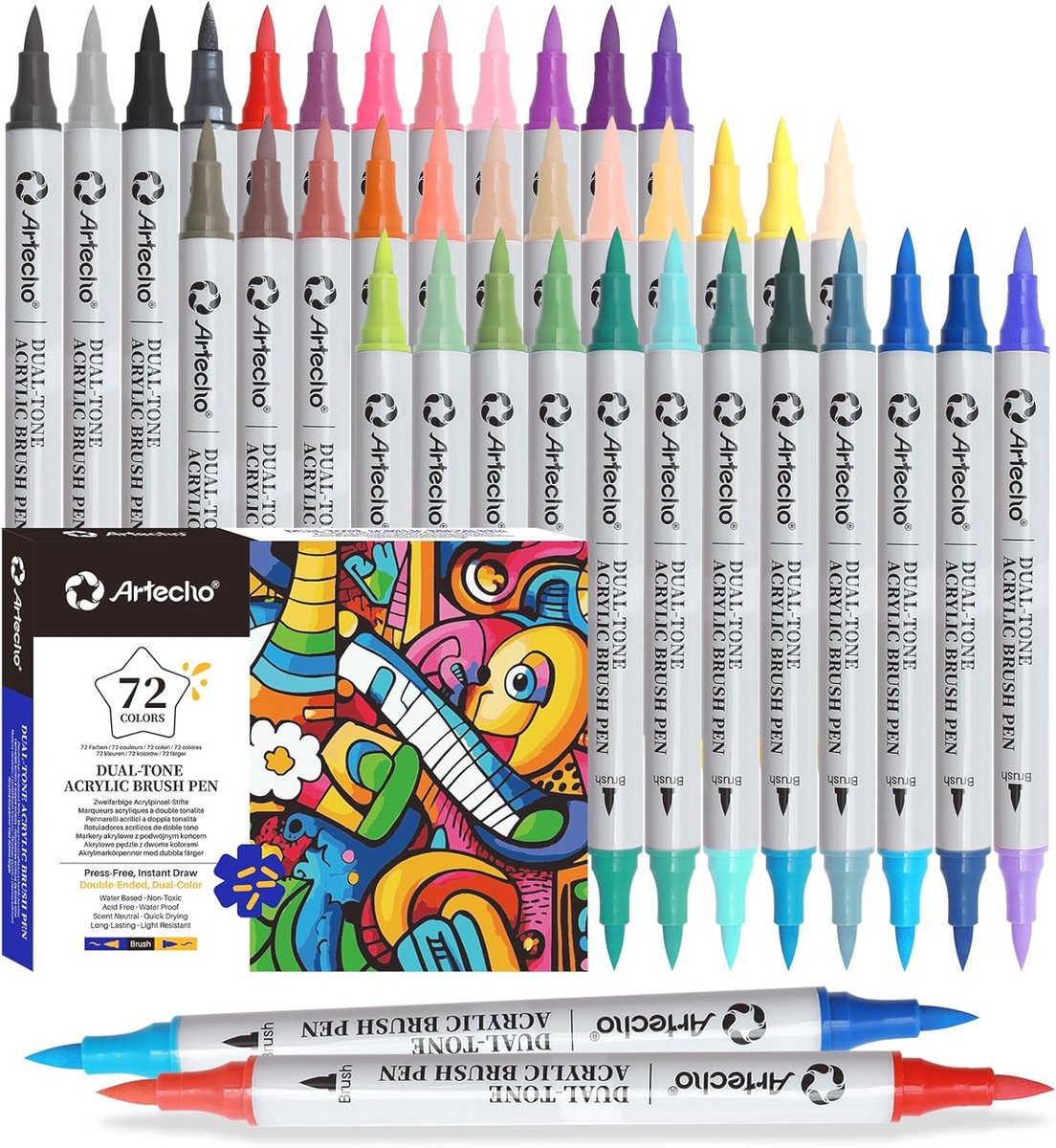 Acrylmarkers 72 Kleuren Set van 36 Stuks - Watervaste Fijne Punt Markers met Dubbele Einden voor DIY Projecten