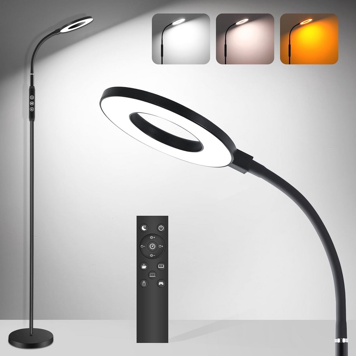 Dimbare Vloerlamp met Afstandsbediening en Touch-bediening voor Woonkamer en Slaapkamer, F