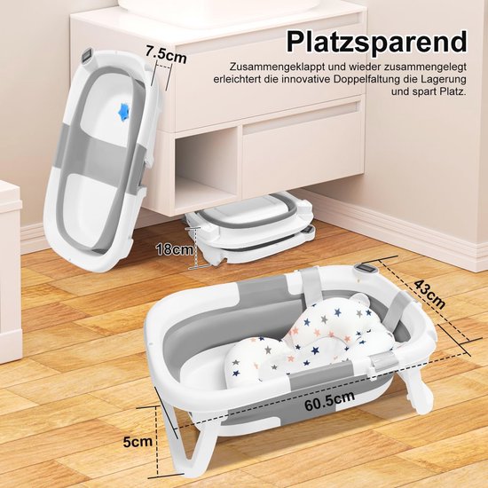 Vouwbare Babybad met Antislip en Thermometer - Veilig en Comfortabel voor Pasgeborenen en Peuters — afbeelding 5