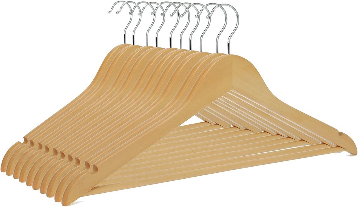 10 Stuks Houten Kleerhangers met Broekstang - Antislip en Natuurlijk