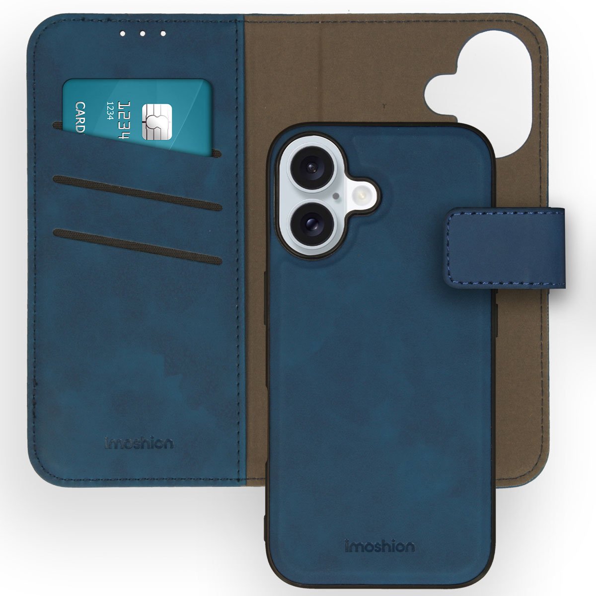 imoshion Hoesje - Geschikt voor Apple iPhone 16 - Uitneembare 2-in-1 Luxe Bookcase - Blauw
