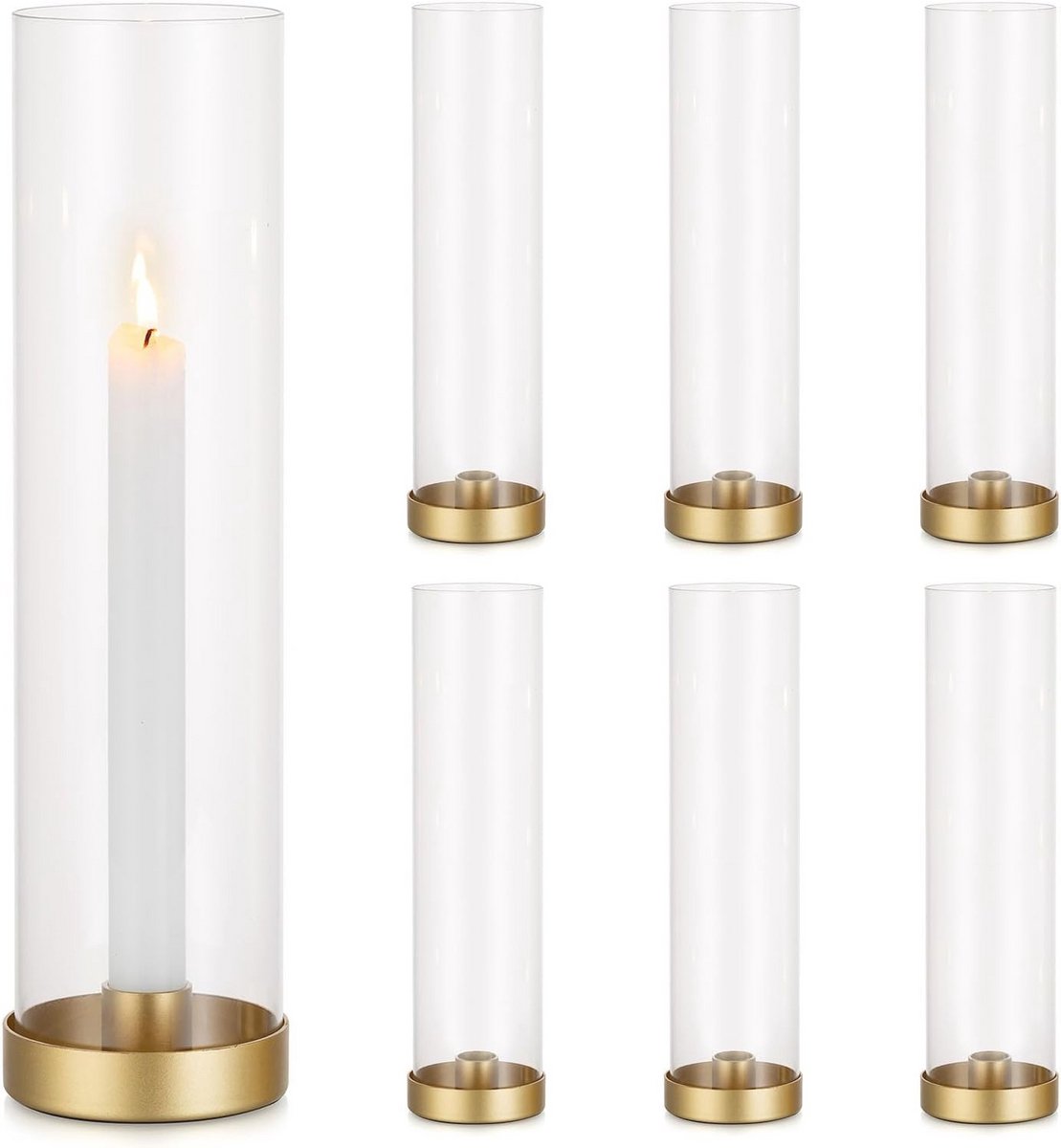 Gouden Kandelaar en Windlicht Glazen Set van 6 - 30 cm - Ideaal voor Tafeldecoratie en Feesten