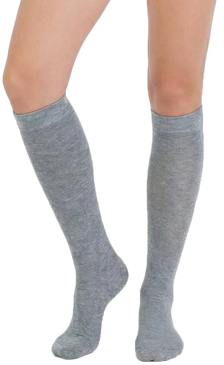 Yellow moon Yellowmoon kinder/dames kniekous 1 paar - Hoge katoeken sokken - 38 - Grijs