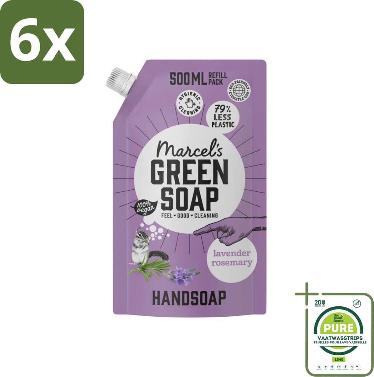 Marcel’s Green Soap – Handzeep Navulling – Lavendel & Rozemarijn – 500 ml - Voordeelverpakking - 6 stuks - Handzeep - Natuurlijke handzeep