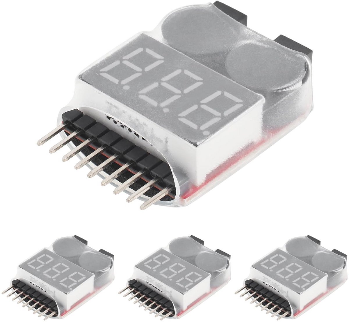 4 Stuks Lipo Batterij Tester Monitor voor 1-8s - Laagspanning Alarm met LED-indicator