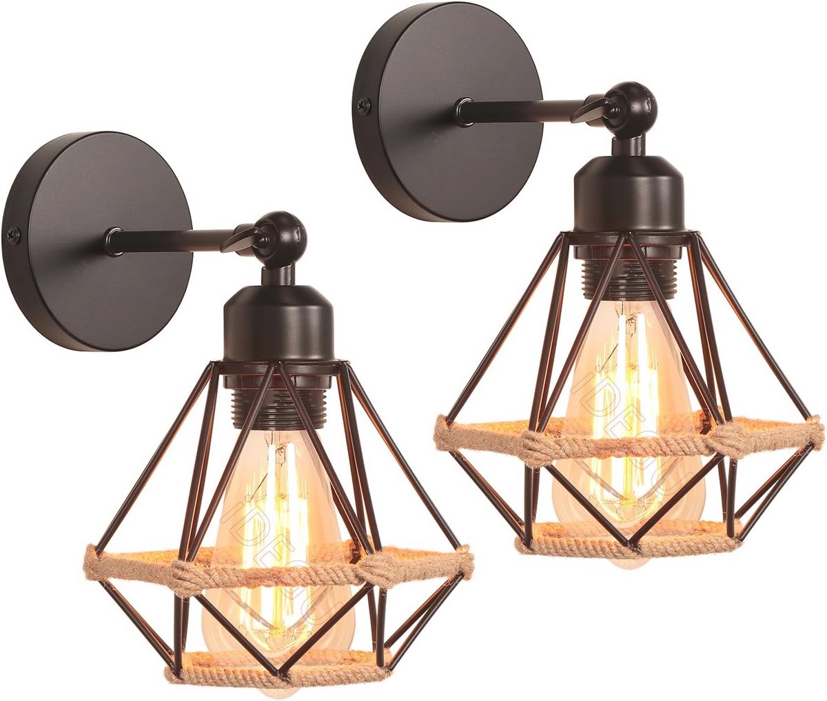 Set van 2 zwarte wandlampen industrieel met kooi-design 16 cm verstelbaar voor woonkamer en keuken