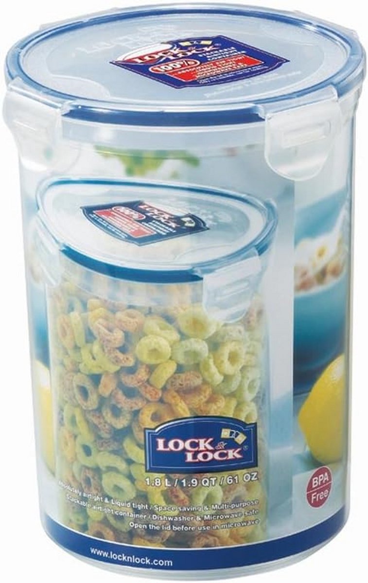 Ronde voedselbewaarcontainer 1,8 liter met luchtdichte en lekvrije sluiting