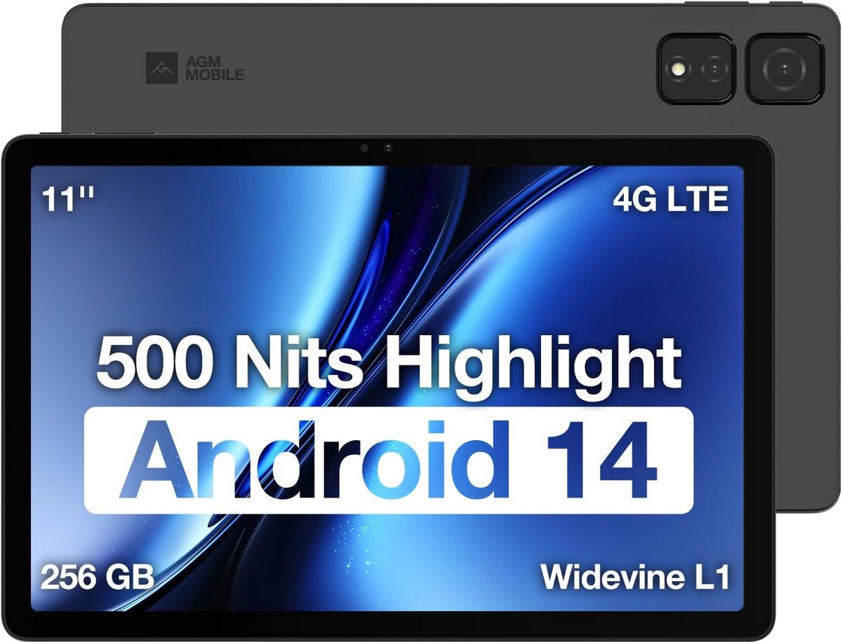 Snelle Android 14 Tablet 11 Inch FHD+ (1920x1200), 8GB RAM, 256GB Opslag, 4G LTE Dual SIM & Helder 500 Nits Scherm