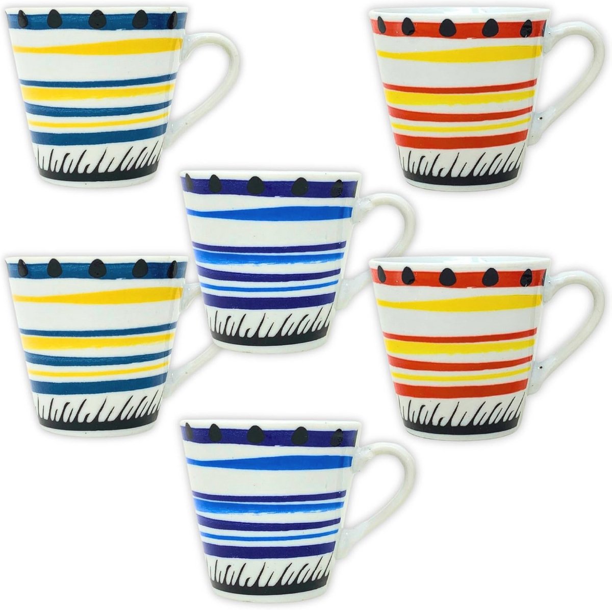 Set van 6 Porseleinen Koffiekopjes - Vaatwasmachine- en Magnetronbestendig - 50 ml