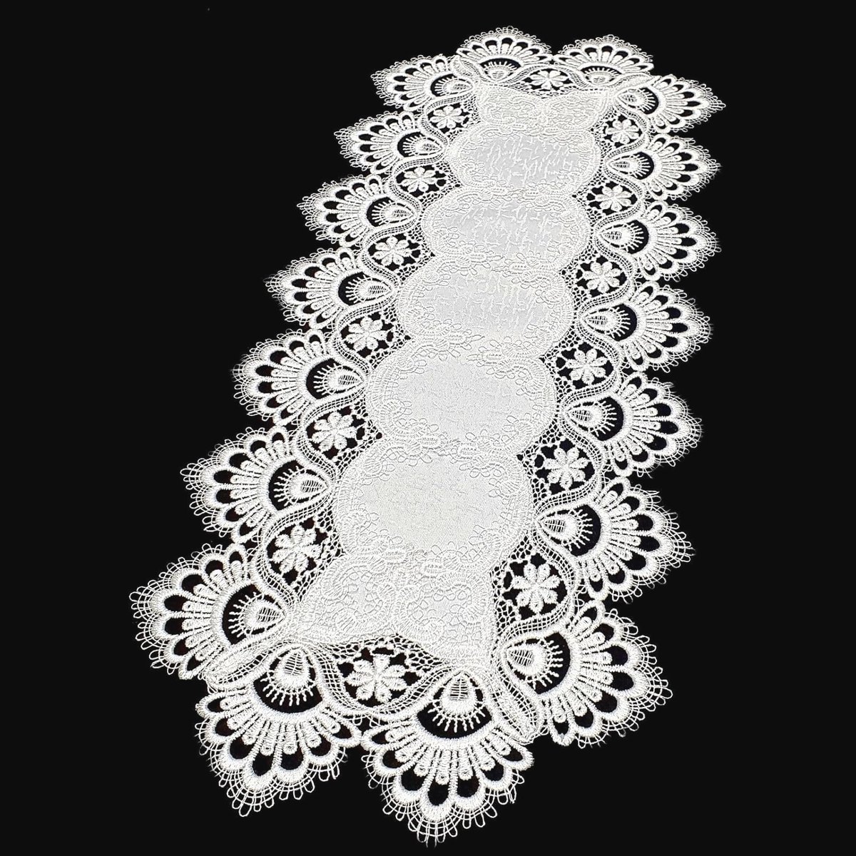 Elegante Kanten Tafelloper in Oud Wit - vierkant 45 x 130 cm