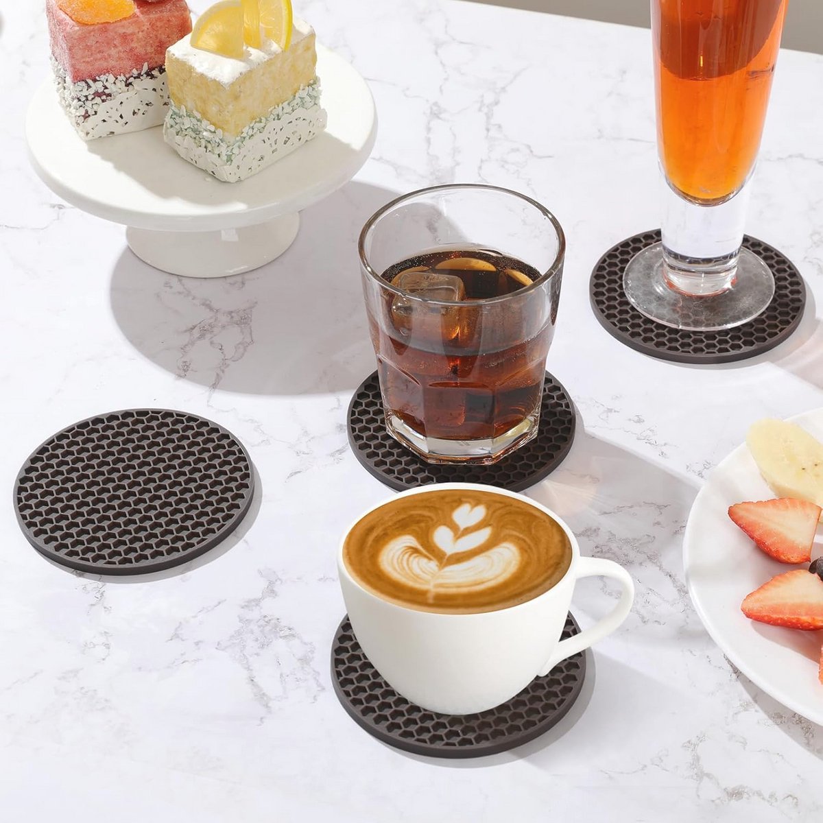 Set van 6 Coasters met Houder - Niet-slip Siliconen Coasters voor Koffietafel